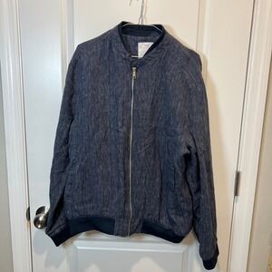 Denim & Flower Ricky Singh Bomber Jacket Mens XL Navy Stripe Linen